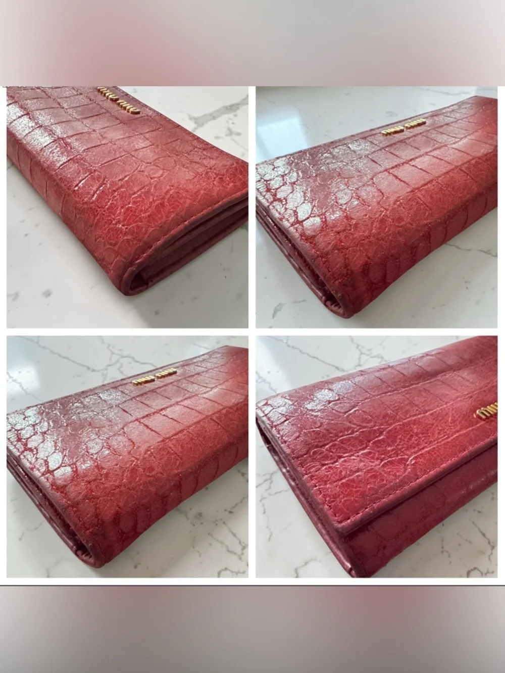 Miu Miu Red Cocco Lux Crocodile Embossed Leather Continental Flap Wallet - Picture 7 of 10